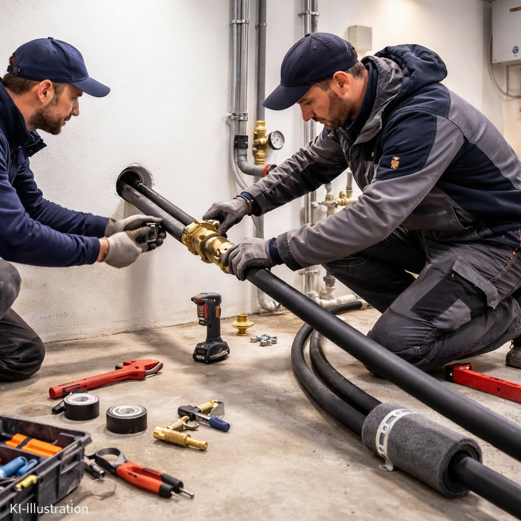Professionelle Montage und Installation einer Wärmepumpen-Inneneinheit durch Fachpersonal