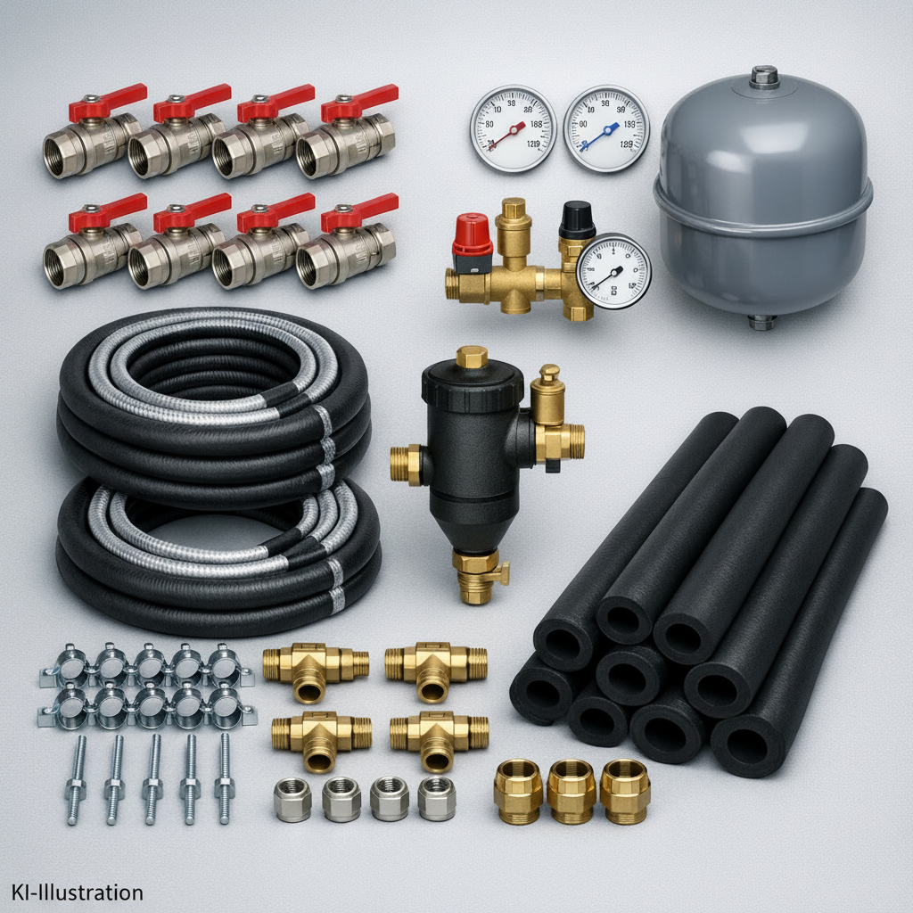 Wärmepumpe Installations-Set für Inneneinheit mit Montagematerial und Anschlusskomponenten