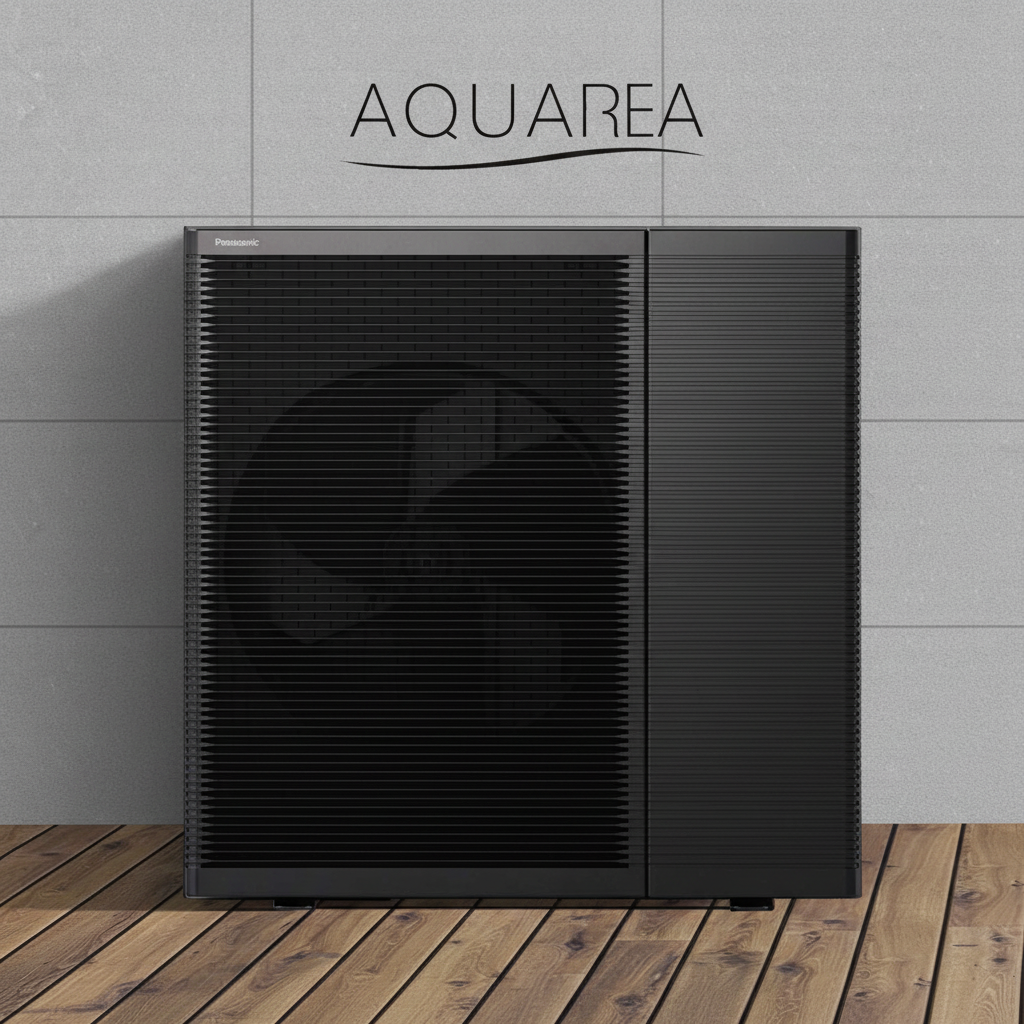 AQUAREA schwarze Wärmepumpe heller Hintergrund