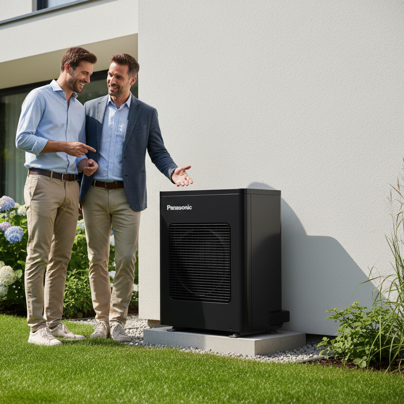 Paar bewundert Panasonic Aquarea Wärmepumpe