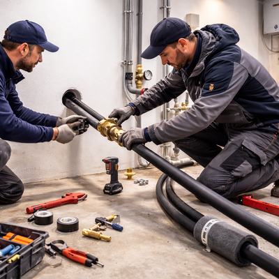 Professionelle Montage und Installation einer Wärmepumpen-Inneneinheit durch Fachpersonal